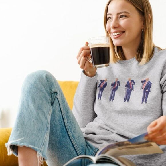 Port & company Donald Trump Dance Sweatshirt unisex in heather grey Medium NWT - Picture 2 of 6